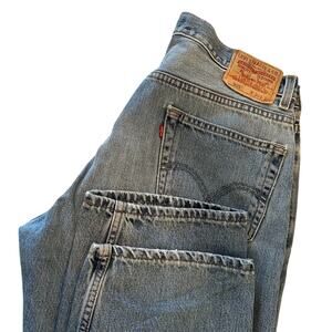 Levis 505 Straight Leg 36x32 Blue Jeans Mild Distress Denim 90s VINTAGE